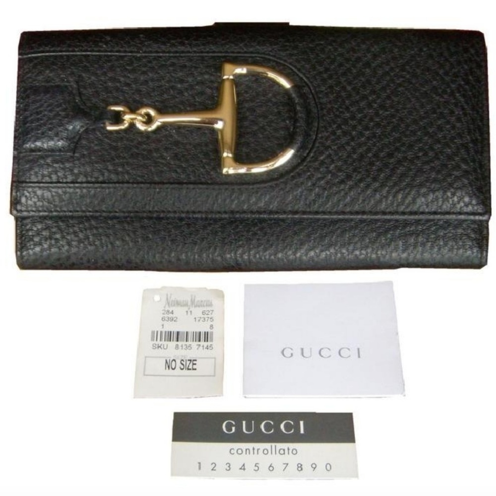 GUCCI Black Horsebit Continental Clutch / Wallet